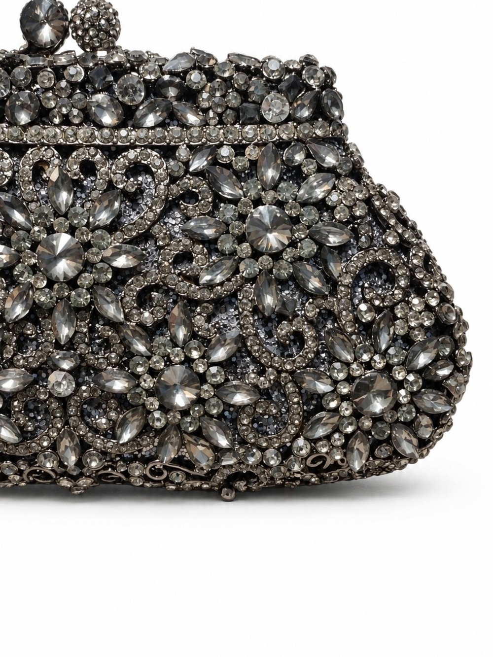 NWT Vintage Fawziya Gunmetal Rhinestone Intricate Evening Bag "Fabulous!" - Picture 4 of 16